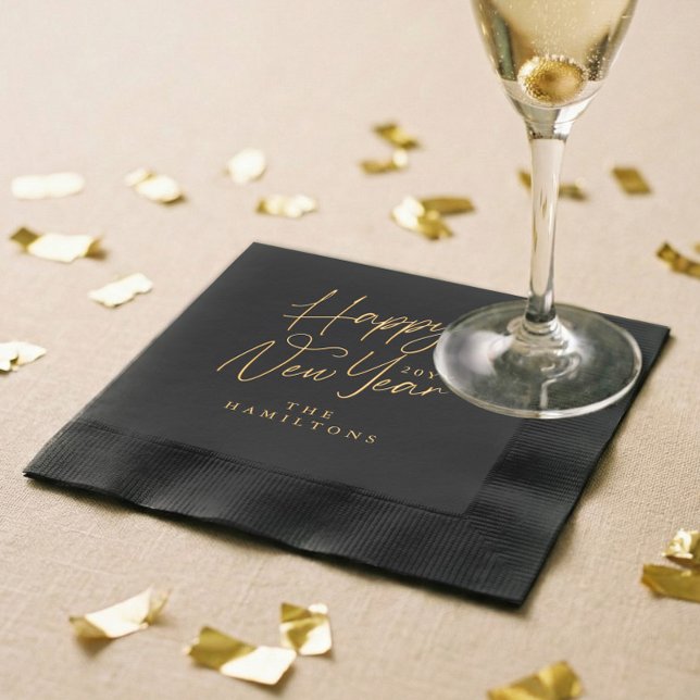 Elegant Luxury Personalized Happy New Year Script (Elegant Luxury Personalized Happy New Year Script Foil Napkins)