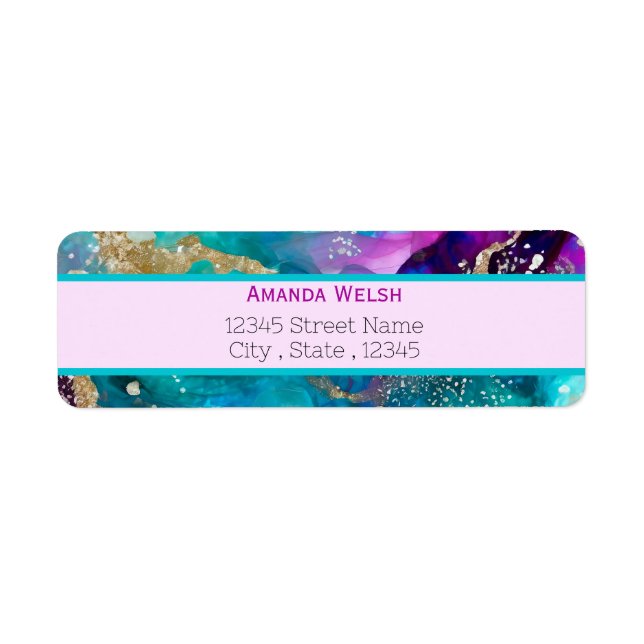 Elegant luxury purple pink teal gold return addres (Front)