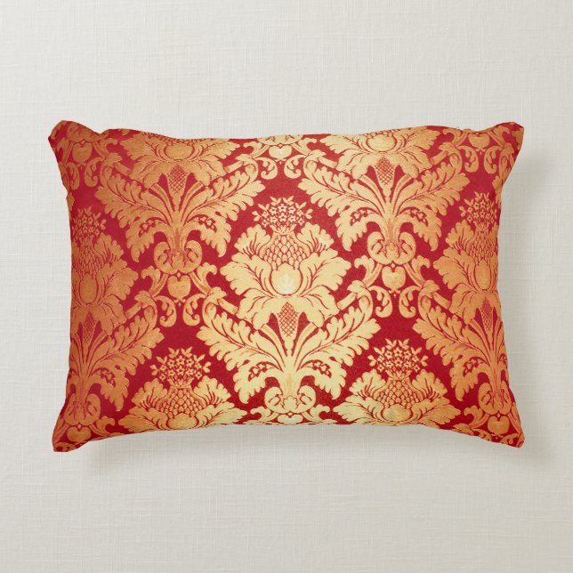 Elegant Luxury Retro Red Gold Damask Pattern Decorative Pillow (Front)