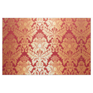 Elegant Luxury Retro Red Gold Damask Pattern Fabric