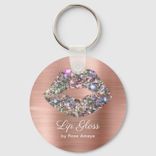 Elegant Luxury Rose Gold And Glitter Lip Gloss Art Keychain (Front)