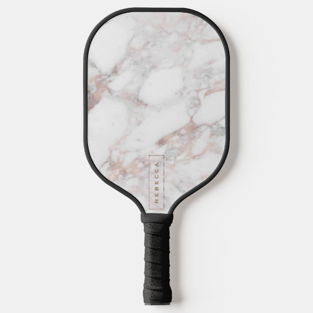Elegant Luxury Rose-gold Faux Marble Pickleball Paddle (Front)