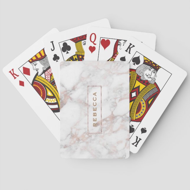 Elegant Luxury Rose-gold Faux Marble Playing Cards (Back)