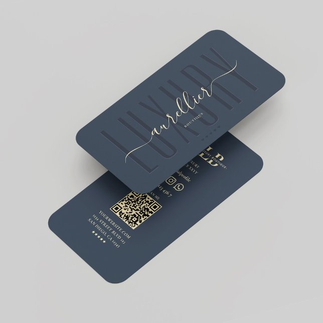 Elegant Luxury Script Monogram Dark Blue Modern Business Card (Professional Luxury Monogram Dark Blue Modern Business Card
)