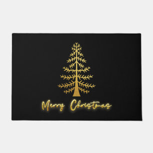 Elegant luxury shiny glitter gold tree black doormat