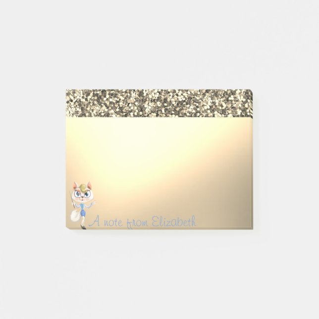 Elegant Luxury Shiny Gold Glitter, Kitty Post-it Notes (Front)