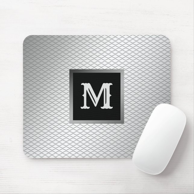Elegant Luxury Silver Metal Monogrammed Mouse Pad (With Mouse)