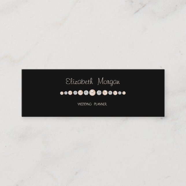 Elegant Luxury Simple Black,Diamonds,Pearls Mini Business Card (Front)