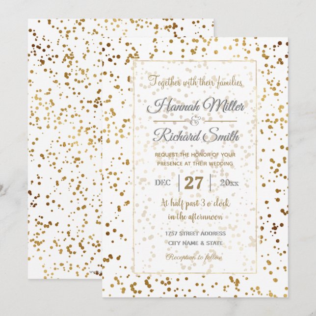 Elegant Luxury Sparkling Gold Confetti Dots Image Invitation (Front/Back)