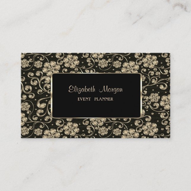 Elegant Luxury Stylish, Gold Flowers, Frame Business Card (Front)
