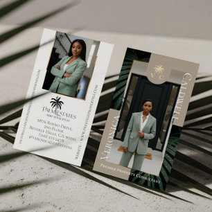 Elegant Luxury Tropical Palm Tree Monogram Photo Business Card