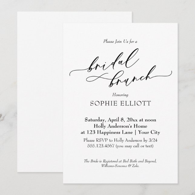 Elegant Luxury Typography Bridal Brunch Simple Invitation (Front/Back)