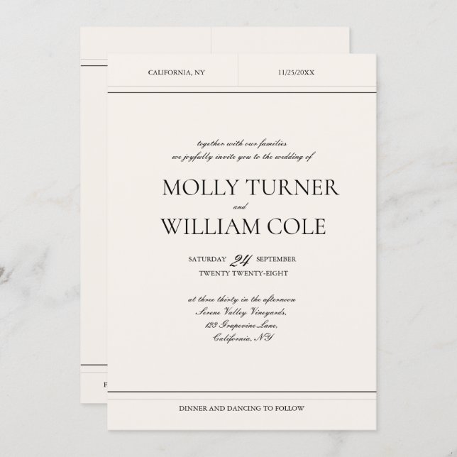 Elegant Luxury Vintage Classic Photo Wedding Invitation (Front/Back)
