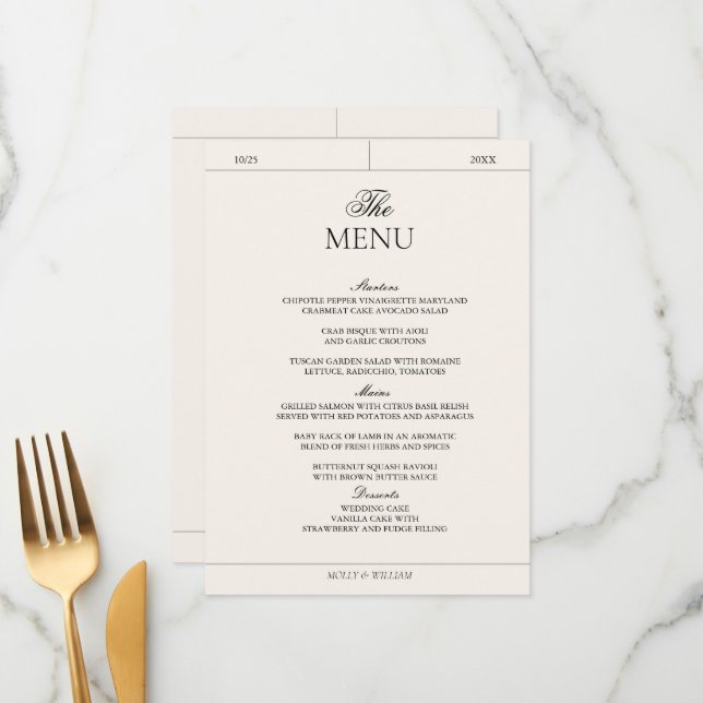 Elegant Luxury Vintage Classic Photo Wedding Menu (Front/Back In Situ)
