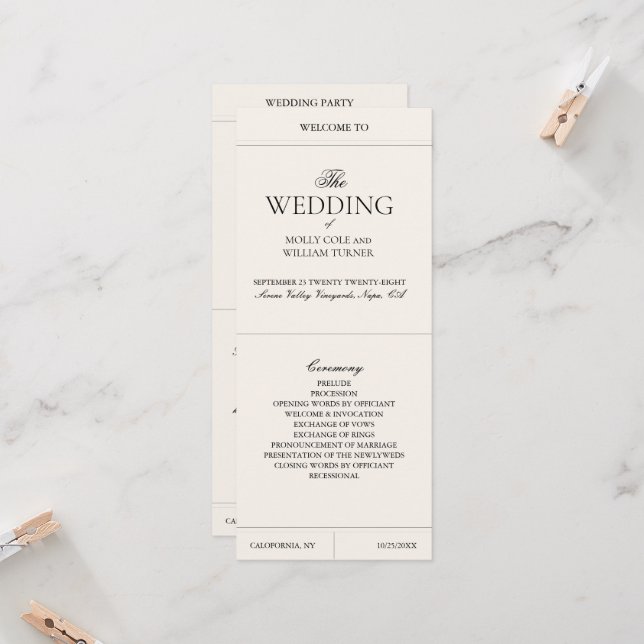 Elegant Luxury Vintage Classic Wedding Programme (Devant/Arrière en situation)