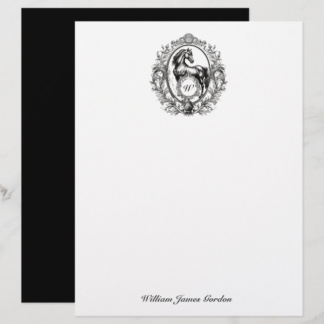 Elegant Luxury Vintage Horse Equestrian Monogram Letterhead (Front/Back)
