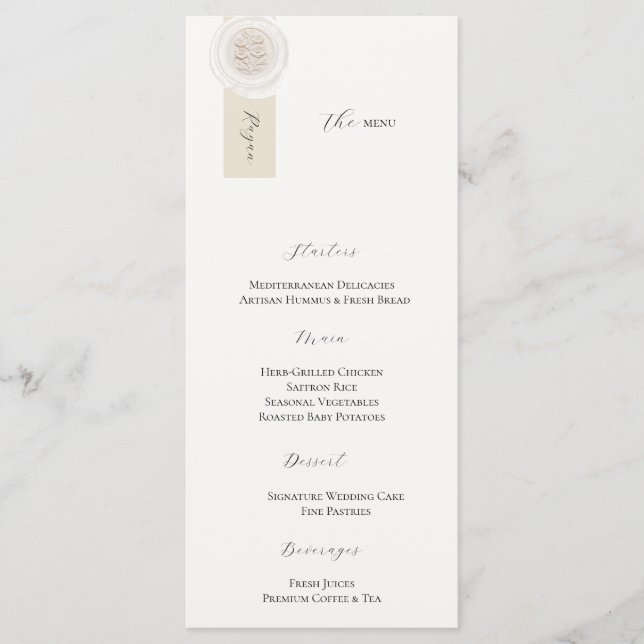 Elegant Luxury Wedding Menu Card, Gold Reception D (Front)
