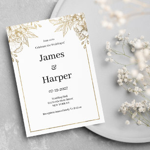 Elegant luxury white and gold floral Wedding Invitation