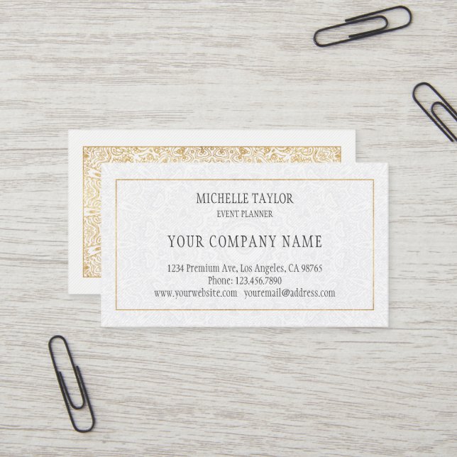 Elegant Luxury White Gold Mandala Professional Business Card (Front/Back In Situ)