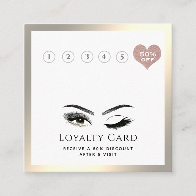 Elegant luxury wink lashes makeup eye aftercare loyalty card (Front)