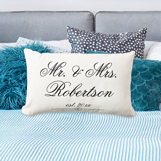 Élégant M. Mme Nom est. yr. Coussin mariage (Elegant Mr Mrs Name est. yr. Wedding Accent Pillow)
