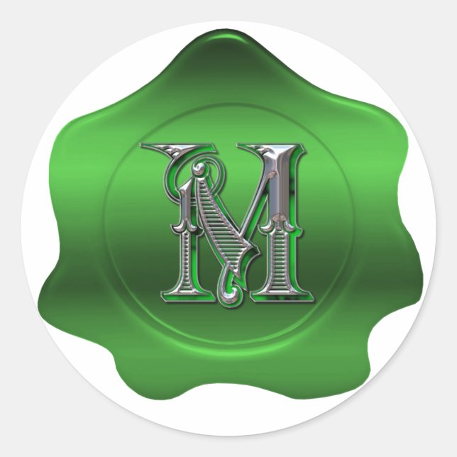 Elegant M Monogram Green Wax Seal Look Sticker (Front)
