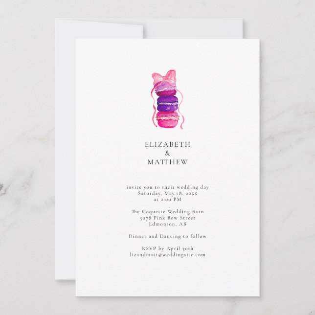 Elegant Macaron Pink Bow Coquette Wedding Invitation (Front)