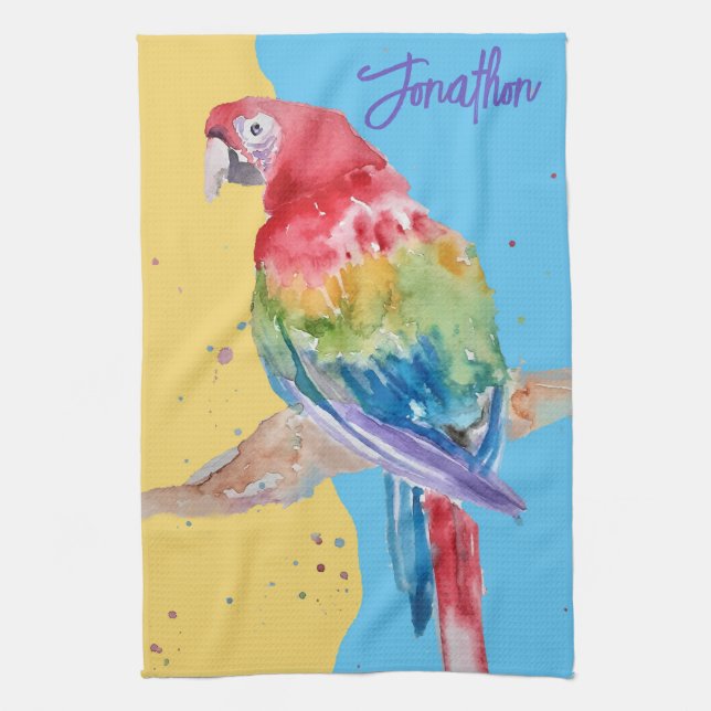 Elegant Macaw Parrot Watercolor Pastel Colors Kitchen Towel (Vertical)