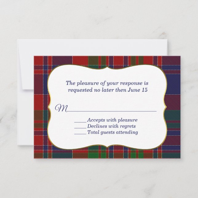 Elegant MacDonald Tartan Plaid RSVP Card (Front)