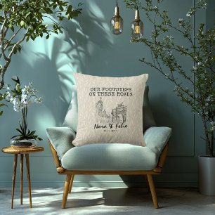 Elegant Madrid Skyline Illustration in Textured   Throw Pillow