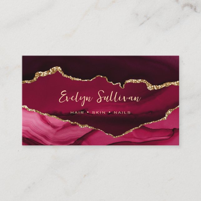 elegant magenta and gold agate business card (Front)