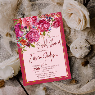 Elegant magenta burgundy peonies  bridal shower invitation