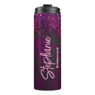 Elegant magenta glitter drips bridal anniversary thermal tumbler
