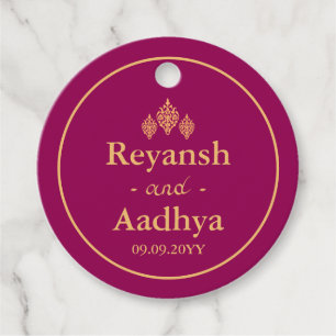 Elegant Magenta Gold Indian Wedding Thank You Favour Tags