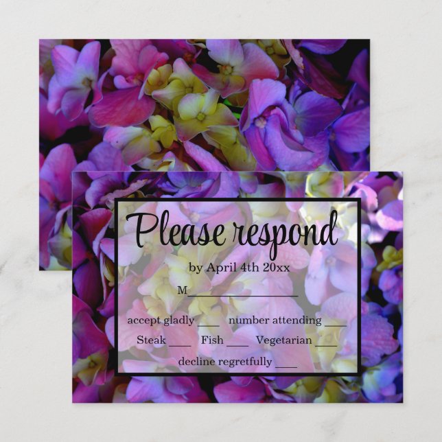 Élégant magenta mauve hydrangée floral RSVP (Devant / Derrière)