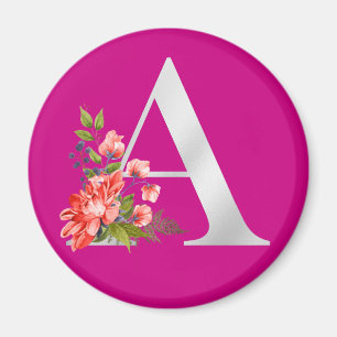 Élégant Magenta Metallic Un Aimant Monogramme Flor