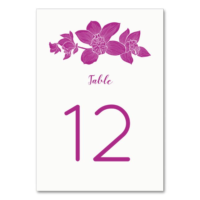 Elégant Magenta Orchid Floral Table Numéro Cartes (Dos)