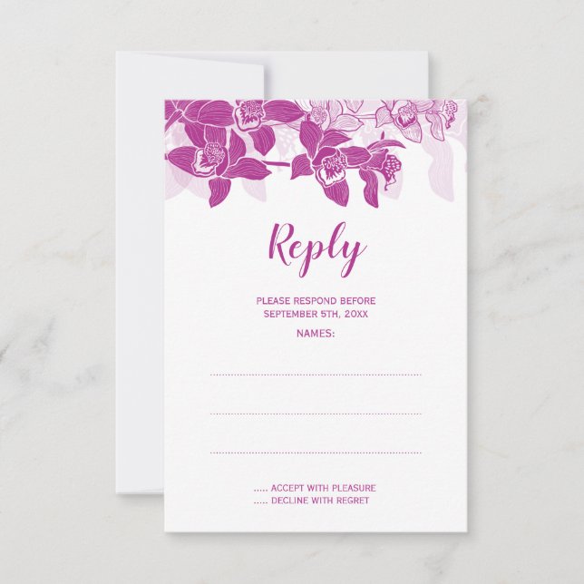 Elégant Magenta Orchids Mariage Cartes de réponse (Devant)