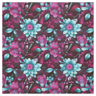 Elegant Magenta & Pale Blue Boho Chic Floral Fabric
