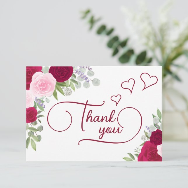 Elegant Magenta & Pink Boho Roses Bridal Shower Thank You Card (Standing Front)