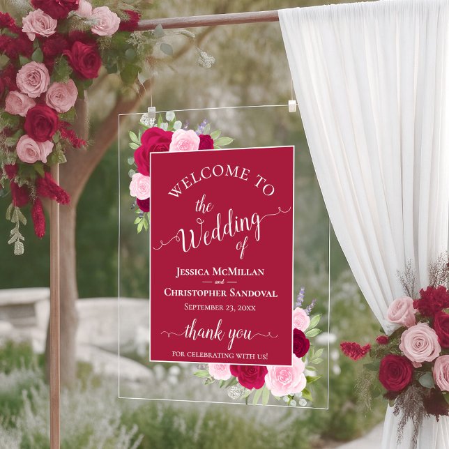 Elegant Magenta & Pink Boho Roses Wedding Welcome (Créateur téléchargé)