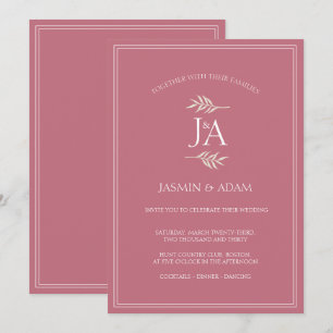 Elegant Magenta Pink Classic Initials Wedding  Invitation