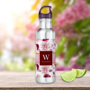 Elegant Magenta Pink Floral for Her Name Monogram 710 Ml Water Bottle