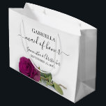 Elegant Magenta Plum Rose Maid of Honour Wedding Large Gift Bag<br><div class="desc">These beautiful gift bags are designed as a wedding gift or favour bag for your Maid of Honour. They feature a simple yet stunning design with a long stemmed magenta plum or berry purple coloured rose lying on its side. The title "Maid of Honour" written in fancy script letters with...</div>