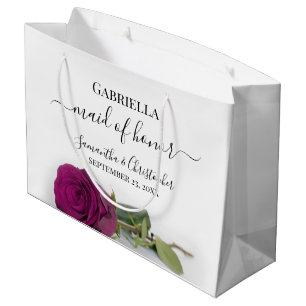 Elegant Magenta Plum Rose Maid of Honour Wedding Large Gift Bag