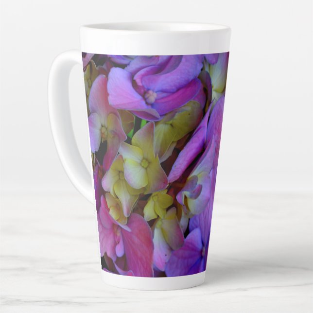 Elegant Magenta Purple blue Hydrangeas flowers Latte Mug (Left Angle)