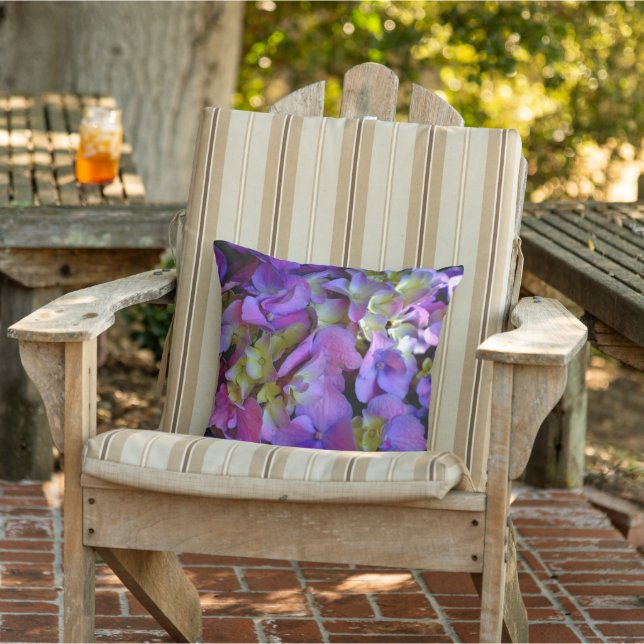 Elegant Magenta Purple blue Hydrangeas flowers Outdoor Pillow (Chair)