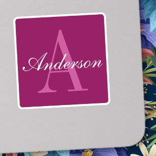 Elegant Magenta Red, Pink & White Name & Monogram