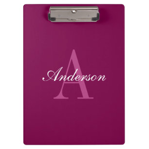 Elegant Magenta Red, Pink & White Name & Monogram Clipboard