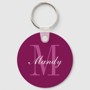 Elegant Magenta Red, Pink & White Name & Monogram Keychain